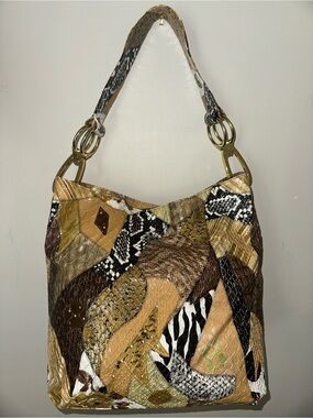 Vintage Braciano Patchwork Animal Print Hobo Shoulder Bag Purse